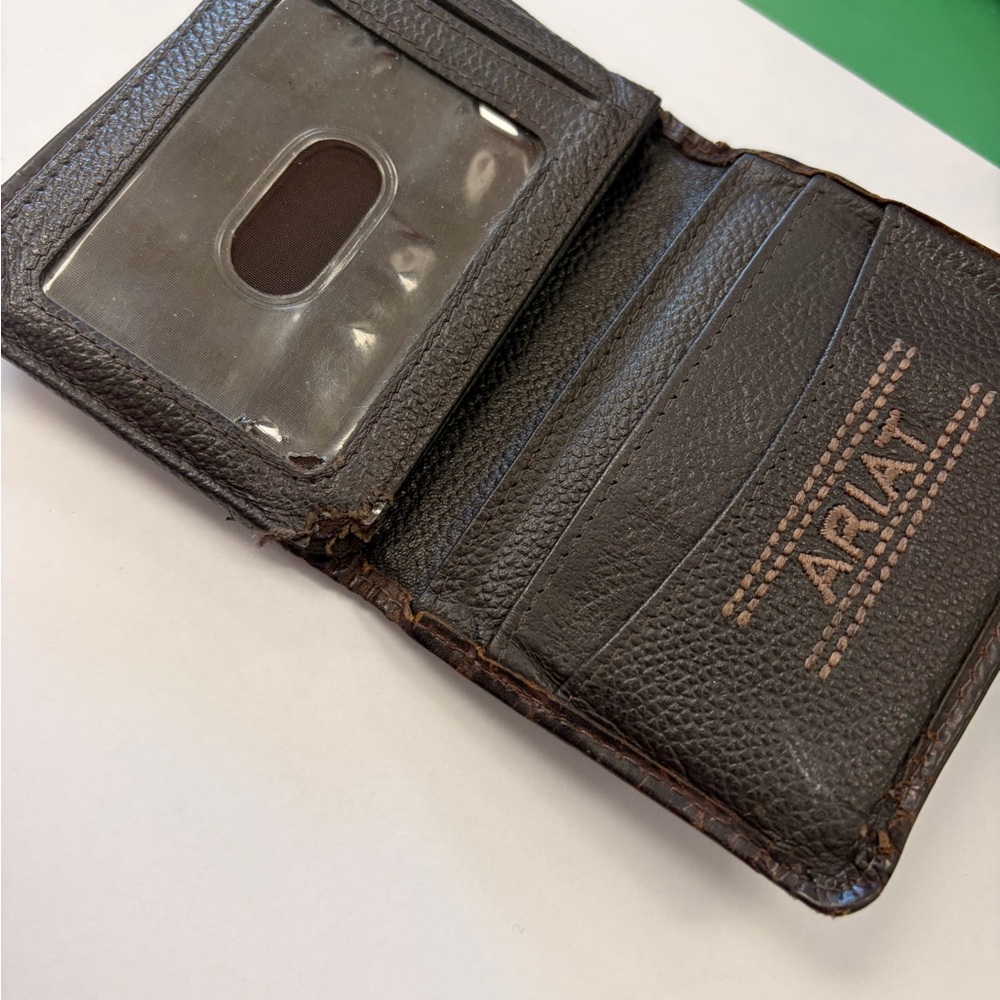 Ariat Dark Brown Leather Bifold Wallet with ID Window